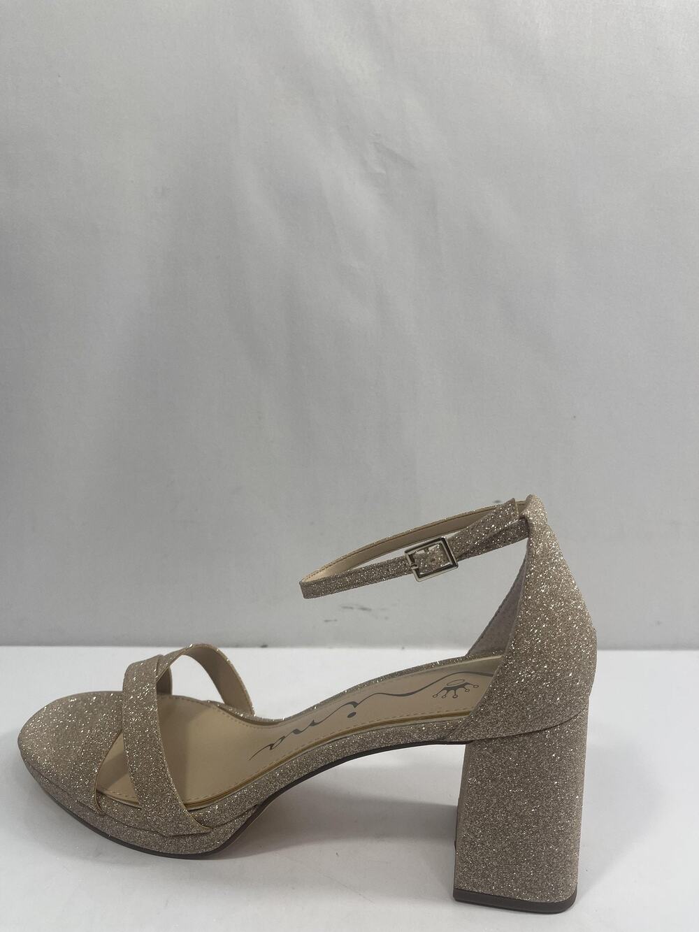 Nina Shoes Women's Size 9 Nude Berneta-YS Glitter Block Heel Sandals New Box